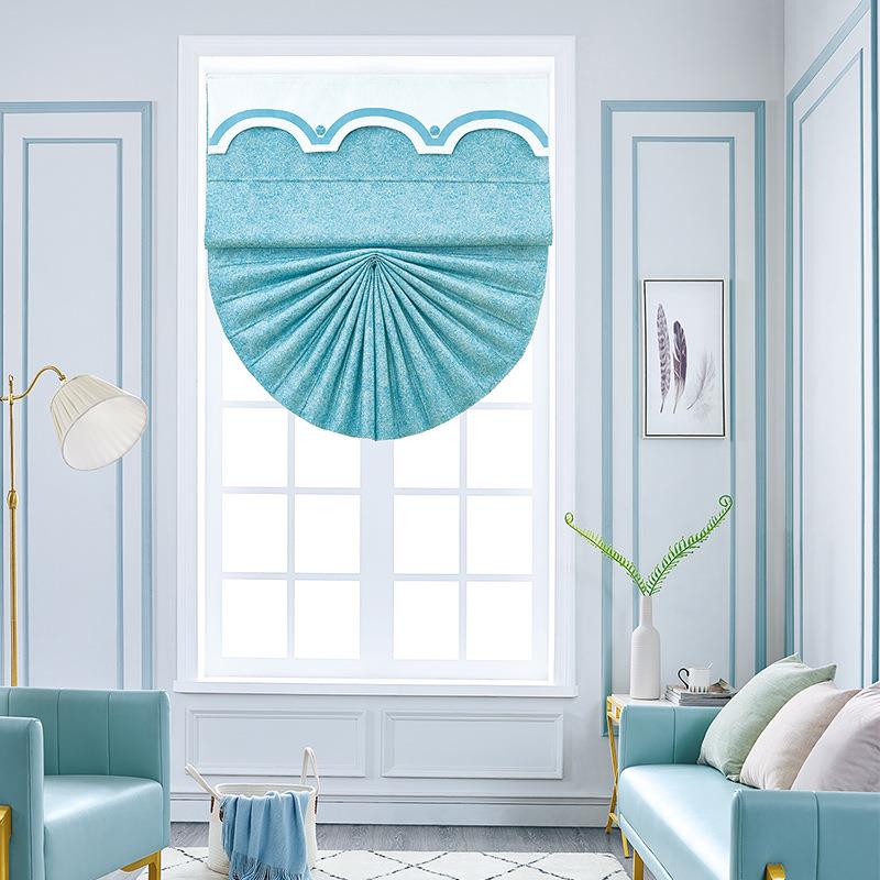 窗帘厂家供应北欧风蓝色创意罗马帘客厅卧室垂直扇形卷帘百叶帘