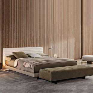 意式极简轻奢布艺双人床齐边1.8米大床皮布结合小户型悬浮罗杰床