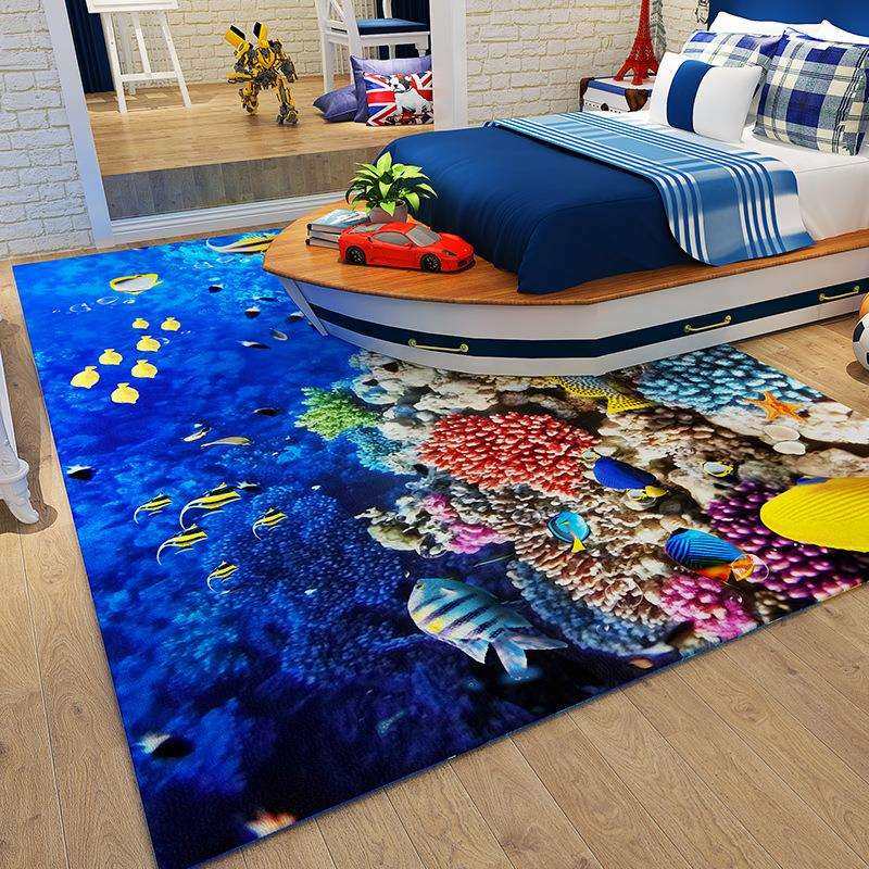 爆款3d印花圈绒走廊地毯家居客厅婴儿爬行地垫卧室床边儿童房地毯
