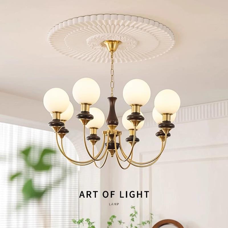 中古vintage客厅吊灯法式轻奢实木卧室主灯复古设计感书房魔豆灯