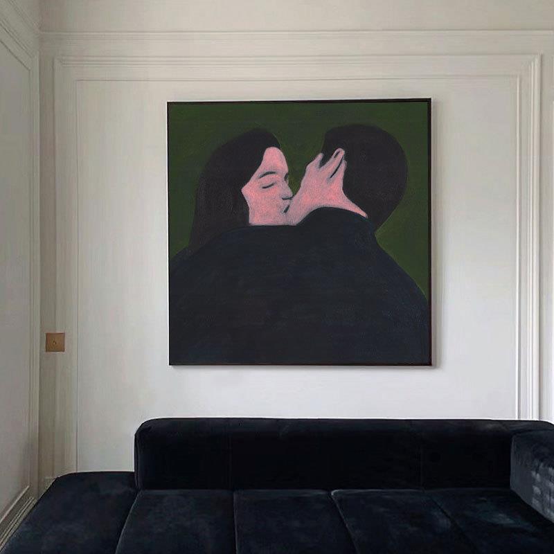 吻 亲吻是爱永恒的表达方式 小众艺术喷绘装饰画法式极简卧室摆件