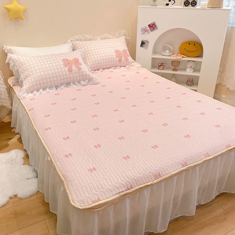 现货带牀裙夏凉席冰丝高端公主风一米五夏季冰凉席子1.8m可机洗三