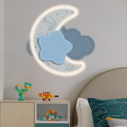 儿童房装饰画月亮男孩女孩房间led发光灯画高级感卧室床头挂画