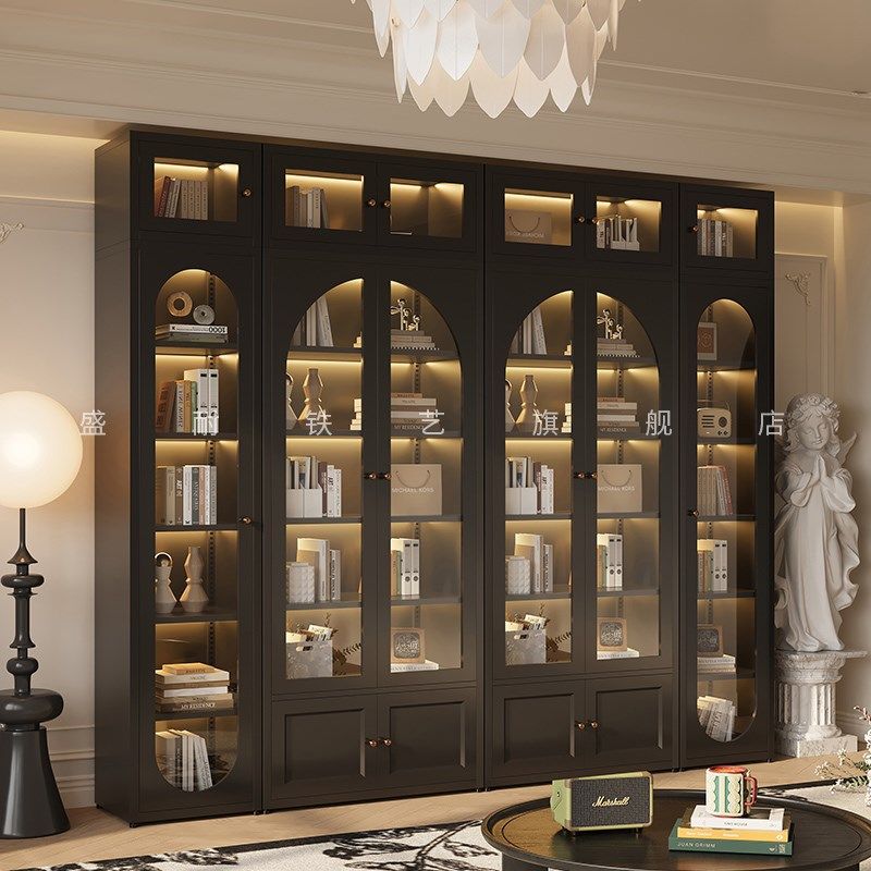 复古风落地书柜铁艺家用黑色收纳柜客厅靠墙带门展示柜置物储物柜,住宅家具,单个书柜,淘宝优惠券,粉丝福利购,淘宝优惠卷