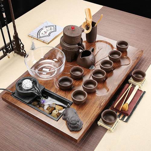 流水茶盘简约茶具套装家用单层排水小型茶台实木茶海功夫紫砂茶艺