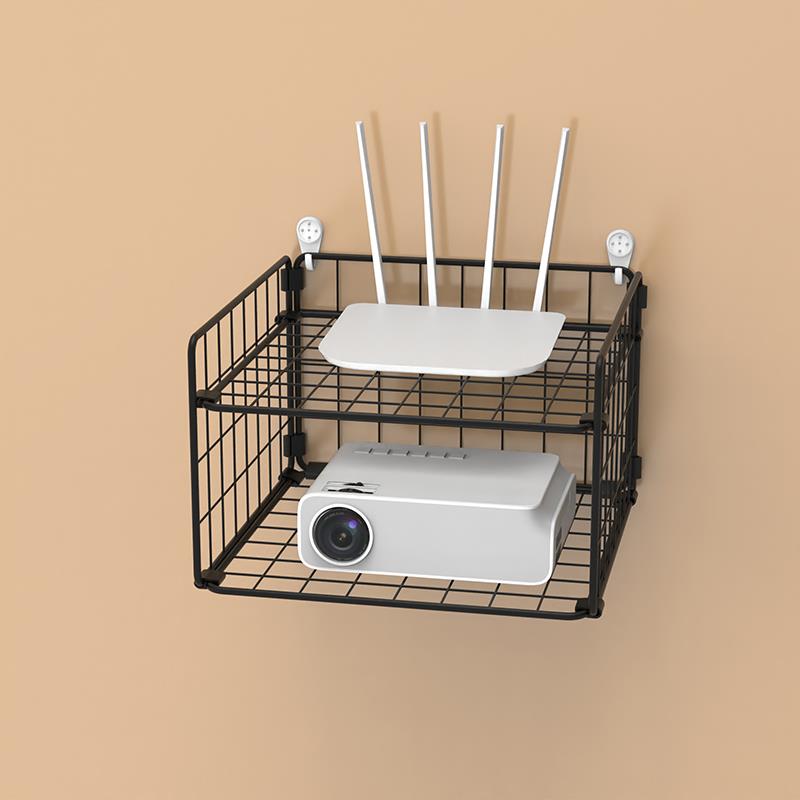 双层大空间铁艺墙上壁挂投影仪置物架多功能路由器投影机收纳支架