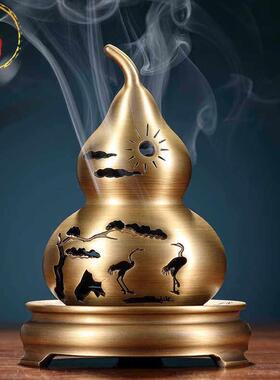 威弗列德全铜葫芦香薰炉摆件家用室内檀香炉盘香沉香茶室香道盘托