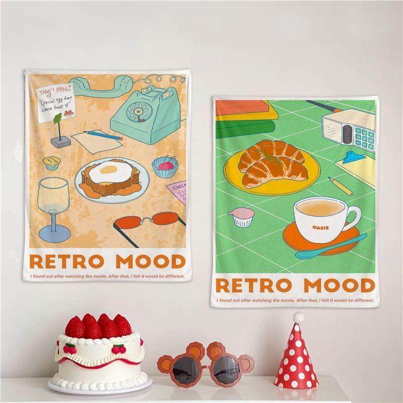 多巴胺彩色食物插图挂布厨房餐厅餐厅装饰墙布覆盖丑餐桌照片背景,居家布艺,挂毯/壁毯,淘宝优惠券,粉丝福利购,淘宝优惠卷