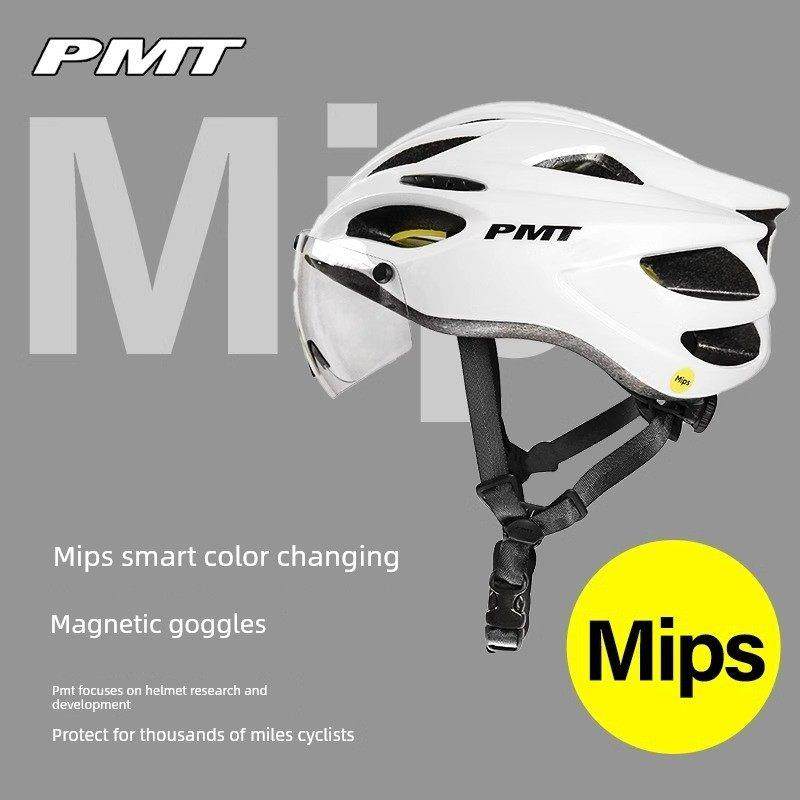 Pmt Mips自行车头盔变色磁性护目镜，男女公路山地车连体帽