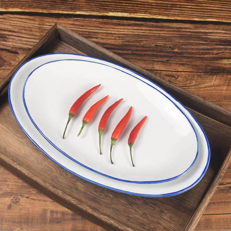 蓝边陶瓷椭圆形鱼盘家用蒸鱼盘子大号碟子景德镇盘子商用酒店餐具,餐饮具,盘,淘宝优惠券,粉丝福利购,淘宝优惠卷