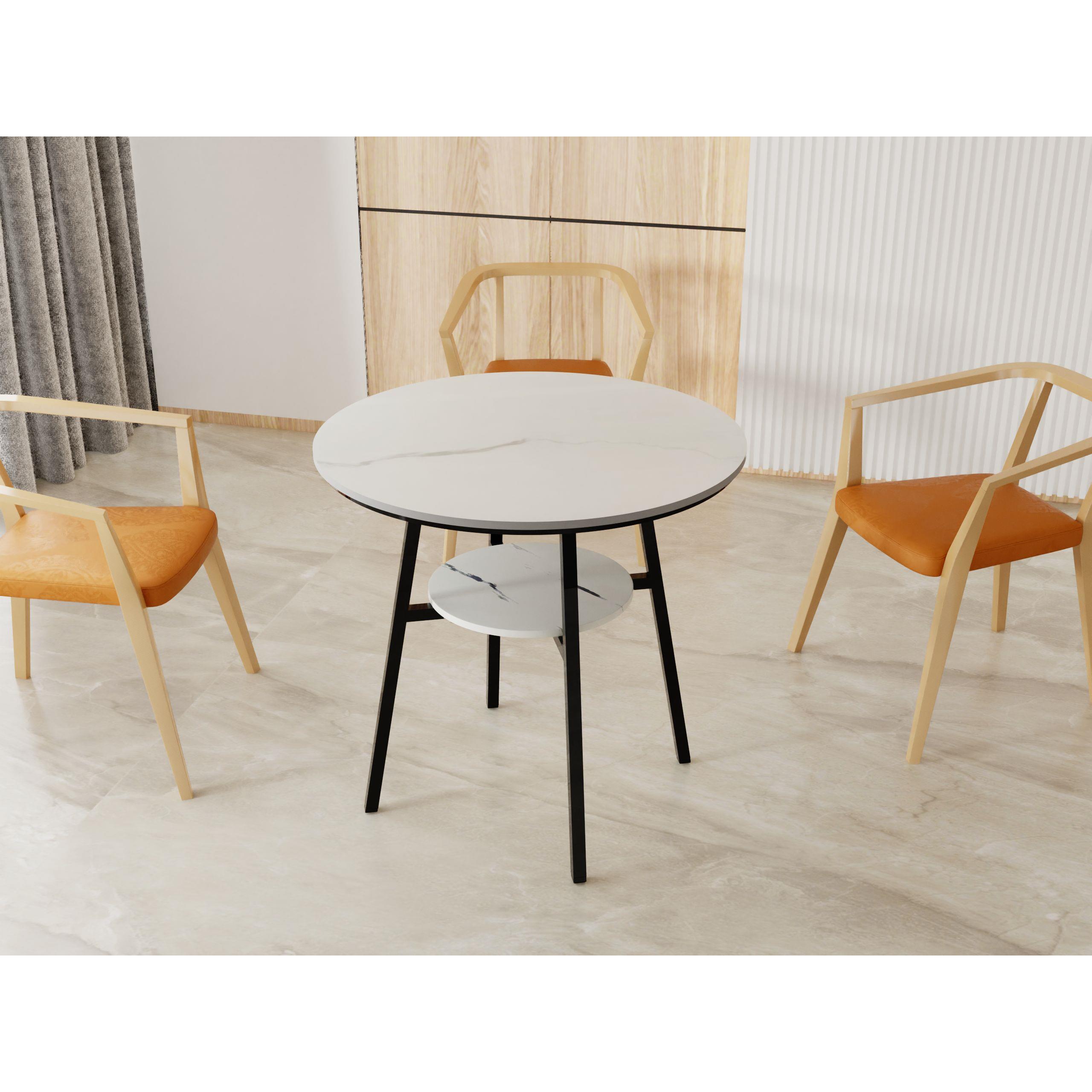 轻奢岩板圆形餐桌家用洽谈桌现代简约小户型双层家用餐桌60小圆桌