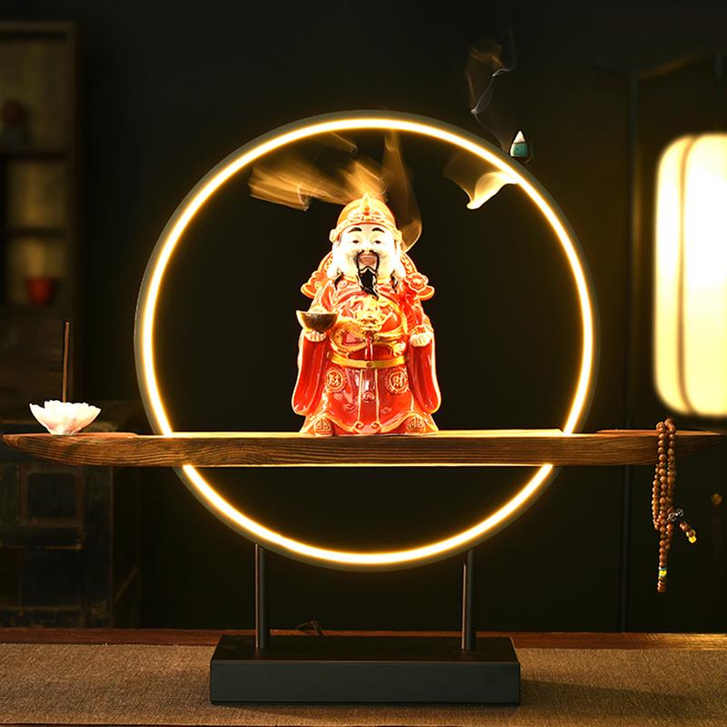 满点中式倒流香炉大号财神爷佛像陶瓷家用供奉佛堂客厅香薰炉送礼