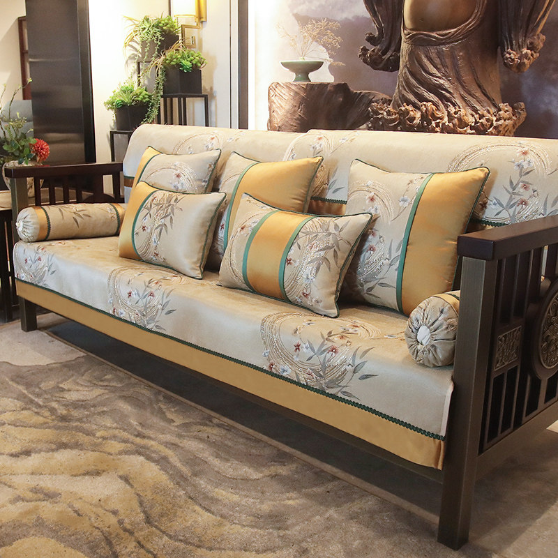 沙发垫新中式套笠罩巾 防滑四季通用轻奢抱枕高档定制实木坐垫123