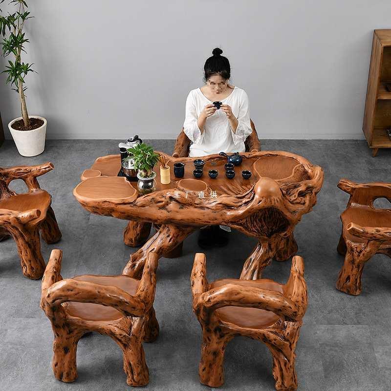 仿木根雕茶桌椅子组合茶具套装一体阳台茶台办公室家用禅意泡图片