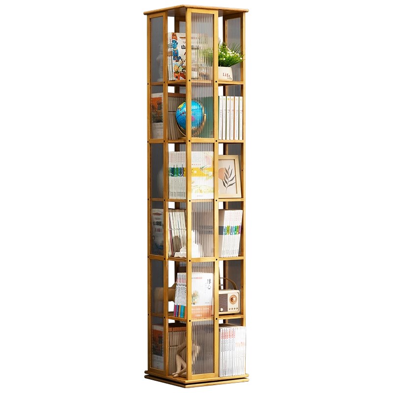 旋转书架落地置物架书柜子家用收纳柜儿童客厅简易实木展示架立架