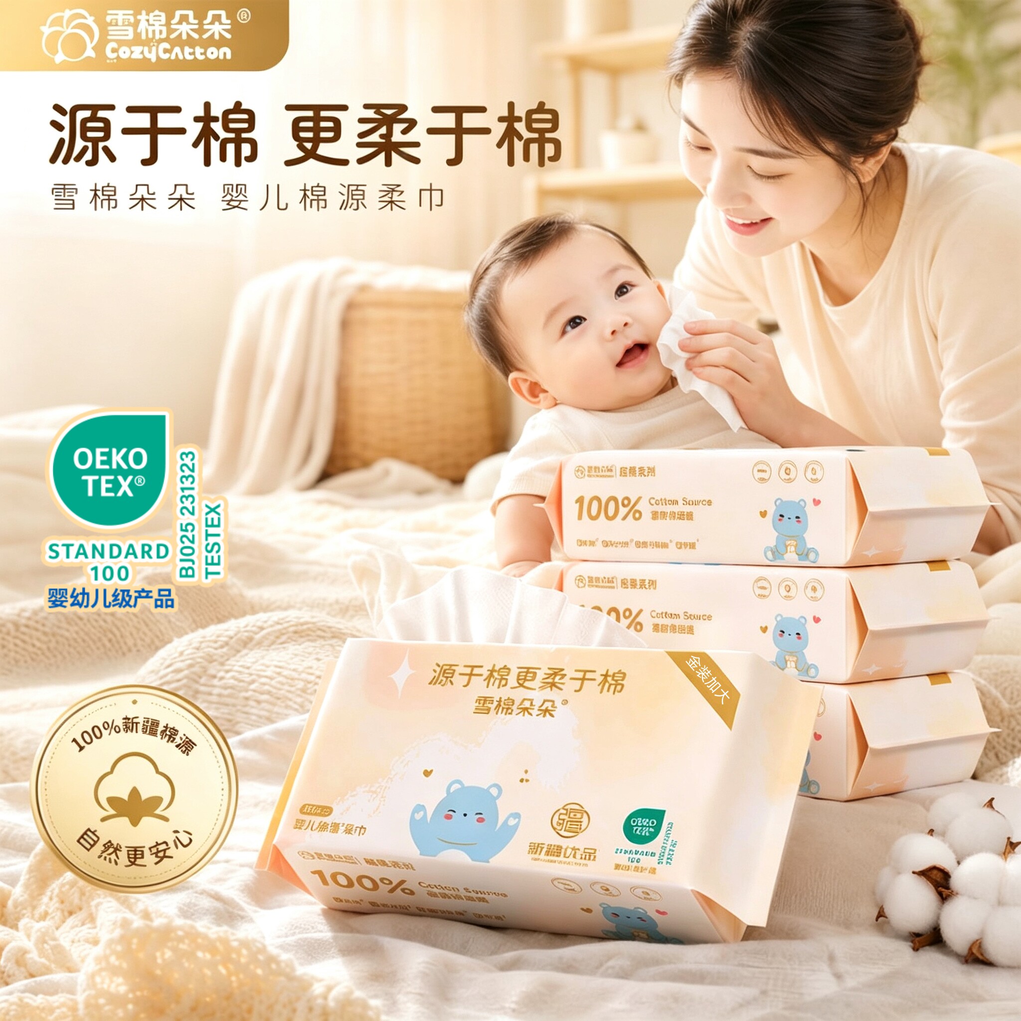 雪棉朵朵一次性洗脸巾纯棉源棉柔巾干湿两用擦脸洁面巾婴幼儿专用