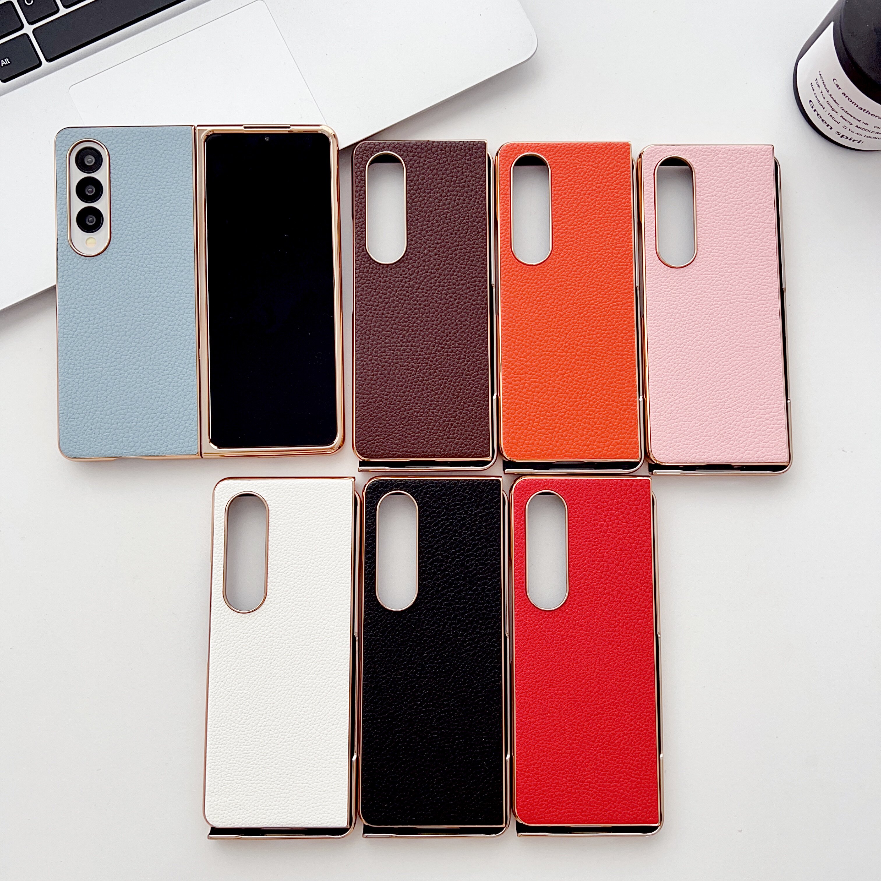 适用三星fold6手机壳zfold5折叠屏新款保护套电镀边荔枝纹GalaxyZFilp6全包防摔超薄心系天下商务简约外壳