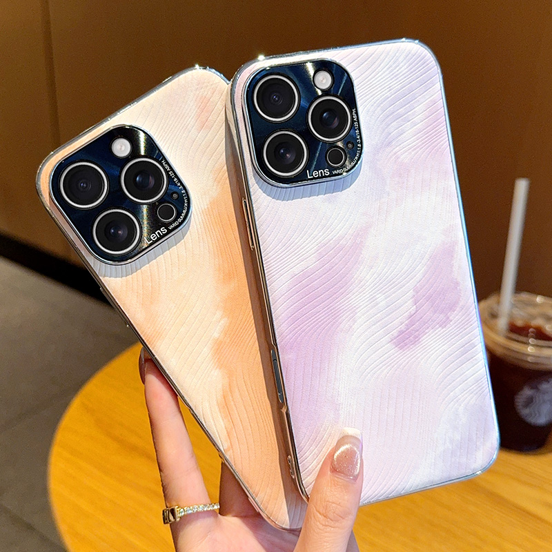 津齐适用苹果16promax手机壳新款高级感iPhone15PLUS皮纹压印轻奢15promax带镜头膜女款防摔16pro水彩电镀硬
