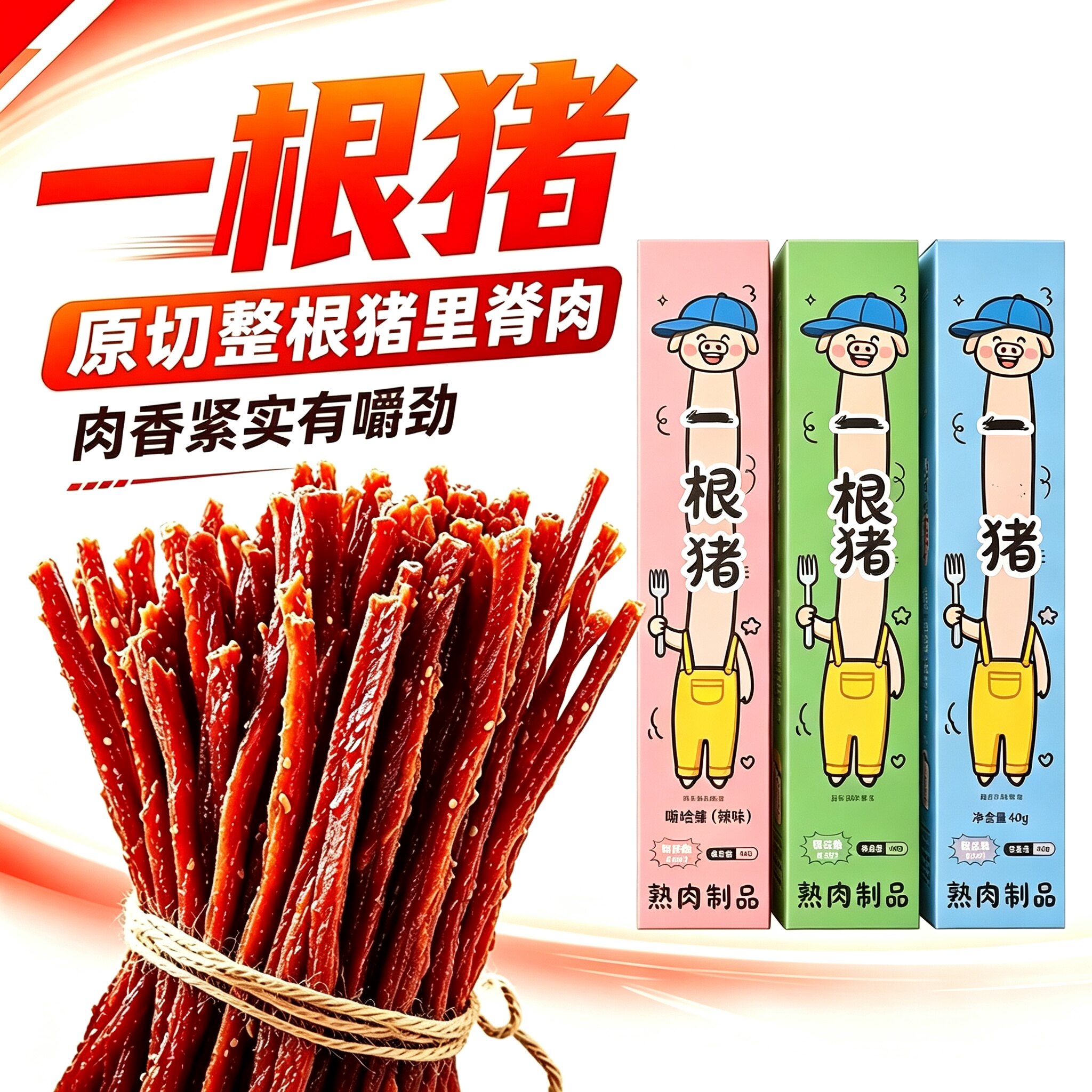 一根猪猪肉干斯哈辣原味黑胡椒辣条超长细条风干猪肉条追剧小零食