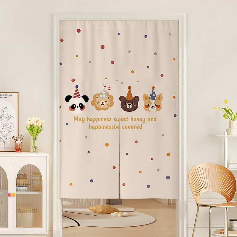 卡通门帘隔断帘卧室房间家用布帘免打孔厨房半截挂帘卫生间遮挡帘