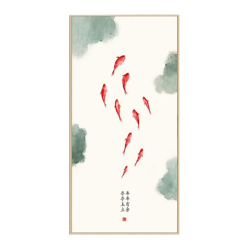 客鱼图版中式日式厅挂画现代走廊竖过道关壁画锦鲤入户1P-295玄装
