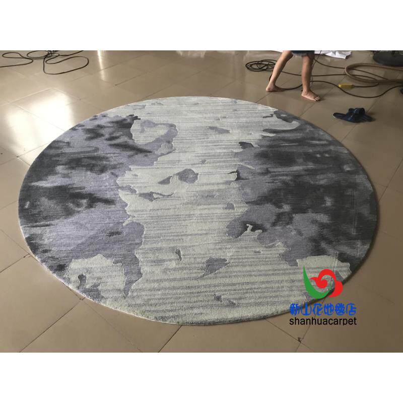新中式抽象灰色水墨画圆形客厅茶几沙发地毯餐厅书桌接待室贵宾室