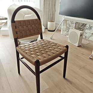 法式中古薇薇安餐椅绳编实木椅子复古客厅家用编织靠背休闲化妆椅