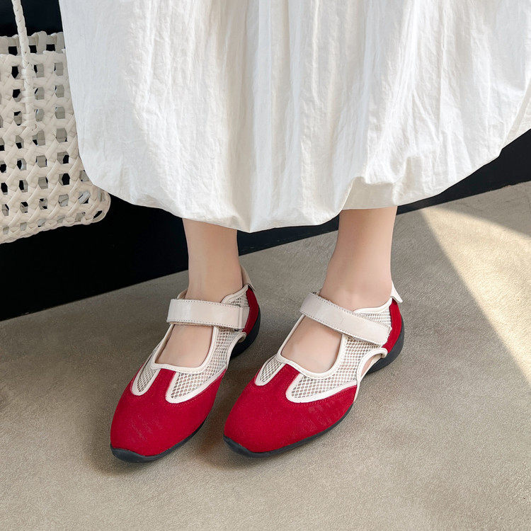 平底休闲单鞋女夏一字扣带拼色真皮运动风网纱透气德训鞋包括春夏,户外/登山/野营/旅行用品,登山鞋/徒步鞋,淘宝优惠券,粉丝福利购,淘宝优惠卷