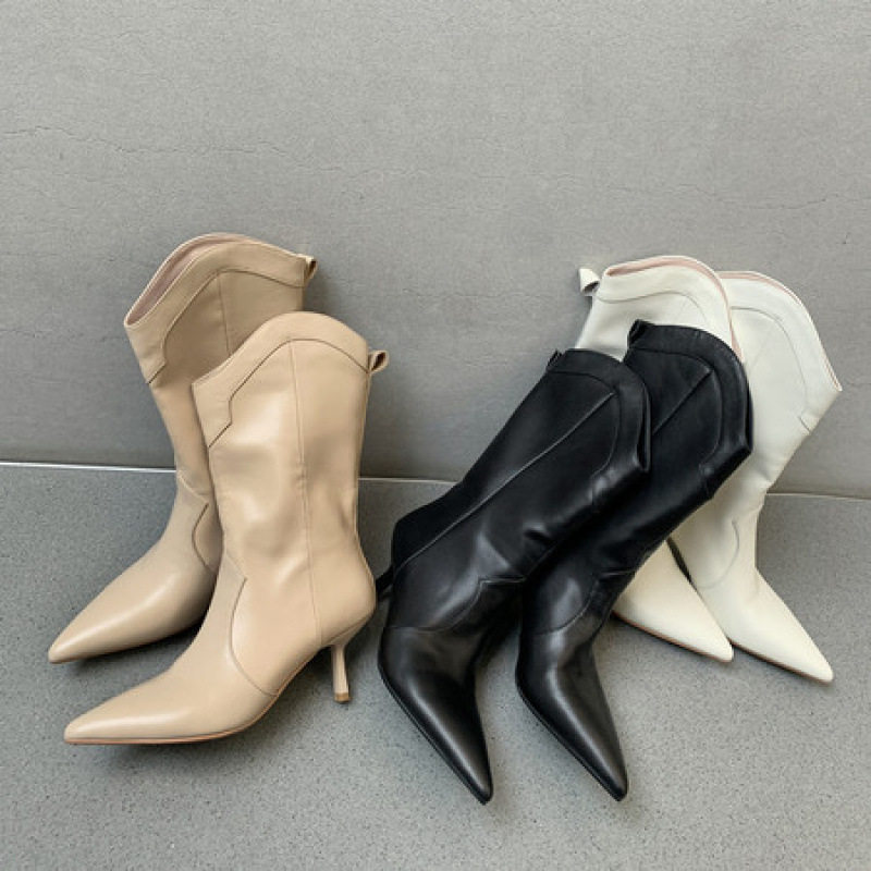 气质尖头西部牛仔靴欧美风中筒显瘦V口细高跟白色短靴女春秋单靴,户外/登山/野营/旅行用品,登山鞋/徒步鞋,淘宝优惠券,粉丝福利购,淘宝优惠卷