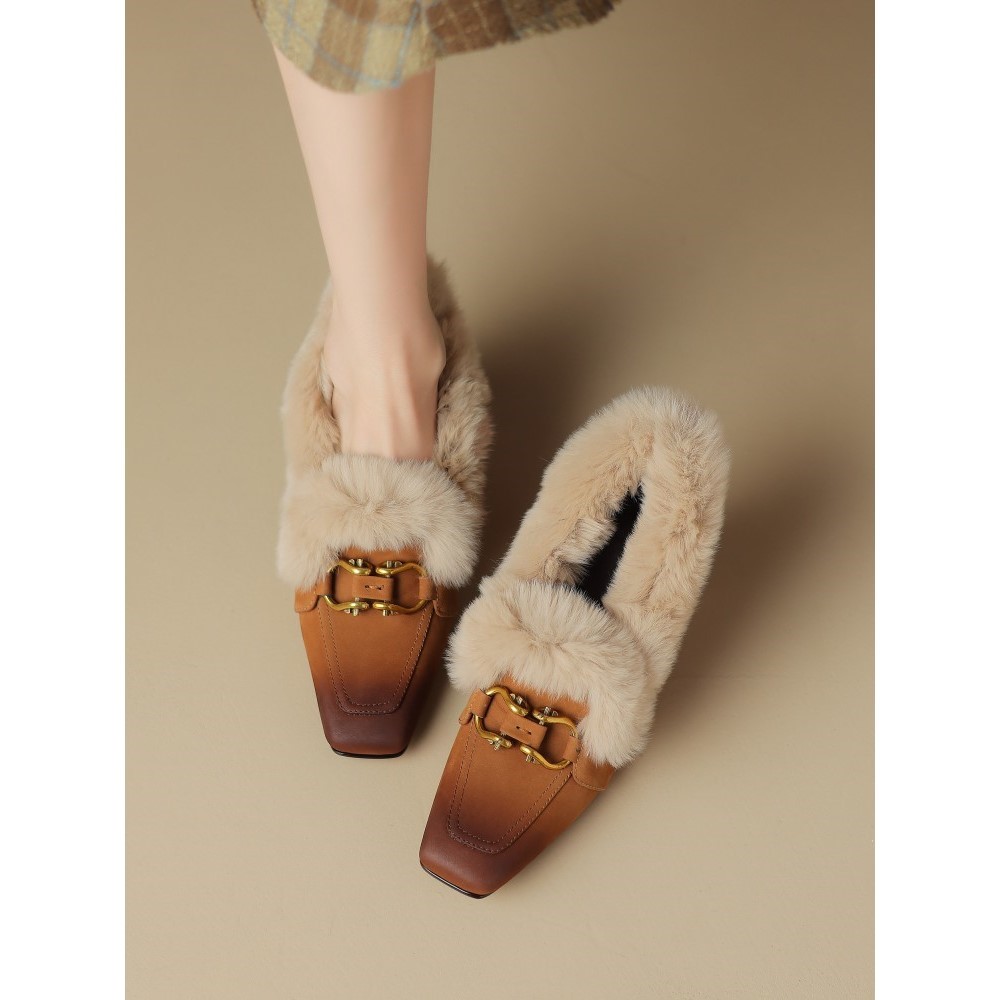 法式复古擦色金属扣深口单鞋小羊