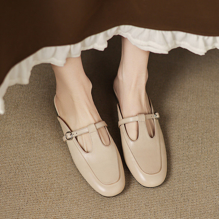 时尚复古圆头平底浅口包头拖鞋女2025年春夏新款舒适真皮丁字扣带,户外/登山/野营/旅行用品,登山鞋/徒步鞋,淘宝优惠券,粉丝福利购,淘宝优惠卷