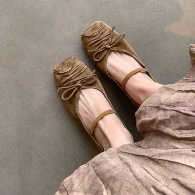 女士仙女风时尚2025年新款蝴蝶结方头粗跟低跟玛丽珍浪漫浅口单鞋
