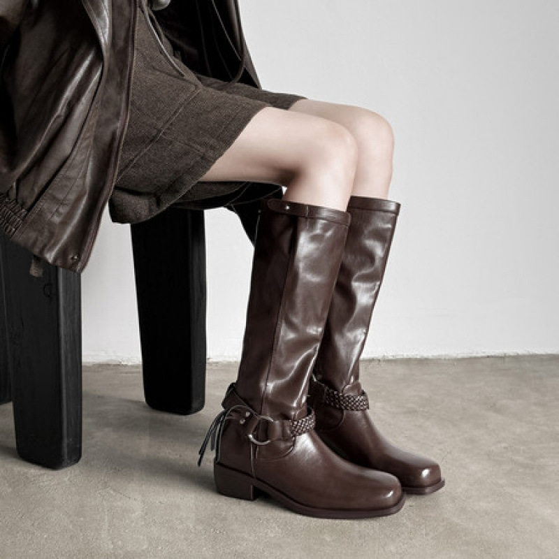 牛皮版~复古方头高筒骑士靴不过膝长靴显瘦气质粗跟西部牛仔靴女,女装/女士精品,休闲裤,淘宝优惠券,粉丝福利购,淘宝优惠卷