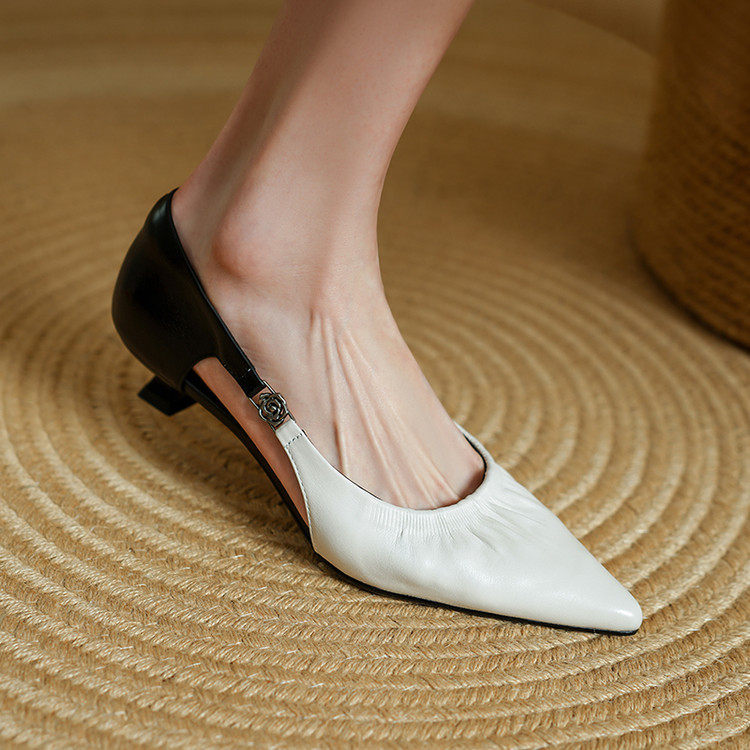 法式复古尖头单鞋女浅口夏季新款高跟鞋真皮猫跟鞋中跟久站不累鞋,户外/登山/野营/旅行用品,登山鞋/徒步鞋,淘宝优惠券,粉丝福利购,淘宝优惠卷