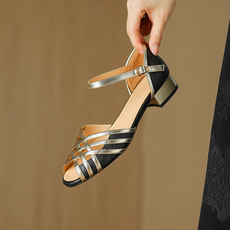 优雅气质名媛风时尚鱼嘴包跟粗跟罗马凉鞋女2025夏季新款百搭通勤,户外/登山/野营/旅行用品,登山鞋/徒步鞋,淘宝优惠券,粉丝福利购,淘宝优惠卷