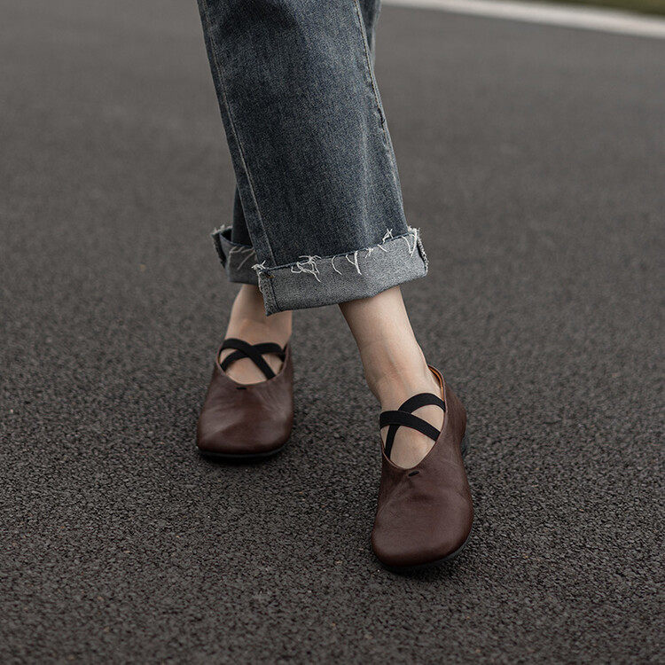 真皮水洗马皮交叉带芭蕾舞鞋复古平底单鞋女外穿圆头浅口玛丽珍鞋,户外/登山/野营/旅行用品,登山鞋/徒步鞋,淘宝优惠券,粉丝福利购,淘宝优惠卷