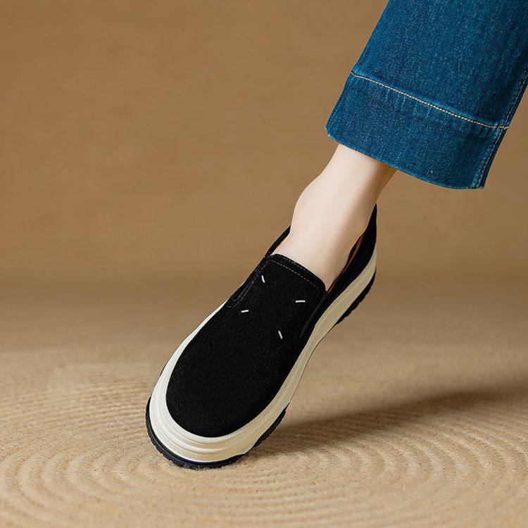 学院风厚底小皮鞋女真皮松糕乐福鞋2025新款春季拼色中跟懒人单鞋