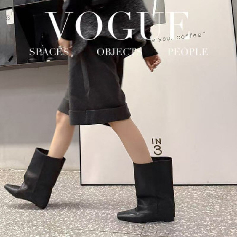 欧洲站方头短靴女2025秋季新款真皮百搭时装短筒靴内增高马丁靴子