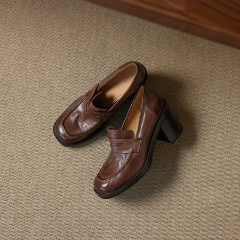 2025新款真皮复古乐福鞋女粗跟高跟鞋一脚蹬小皮鞋不累脚单鞋,户外/登山/野营/旅行用品,登山鞋/徒步鞋,淘宝优惠券,粉丝福利购,淘宝优惠卷