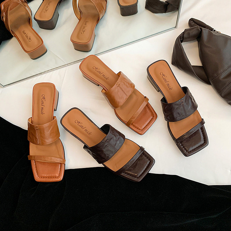 琉璃梦境法式复古方头漏趾粗跟一字拖2024夏季外穿一脚蹬低跟拖鞋,户外/登山/野营/旅行用品,登山鞋/徒步鞋,淘宝优惠券,粉丝福利购,淘宝优惠卷