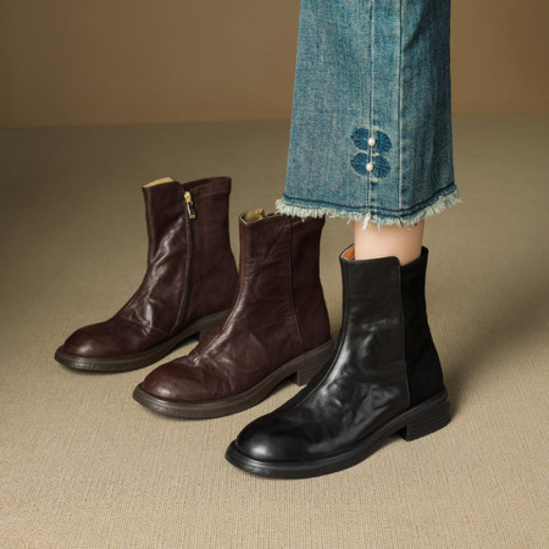 成都手工女鞋复古中跟短靴女真皮圆头秋冬侧拉链切尔西靴马丁靴,户外/登山/野营/旅行用品,登山鞋/徒步鞋,淘宝优惠券,粉丝福利购,淘宝优惠卷