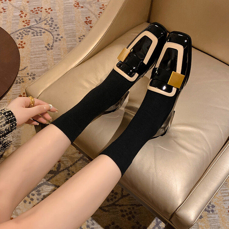 法式复古拼色粗跟单鞋女中跟2024年新款方头小皮鞋春秋羊皮乐福鞋,户外/登山/野营/旅行用品,登山鞋/徒步鞋,淘宝优惠券,粉丝福利购,淘宝优惠卷