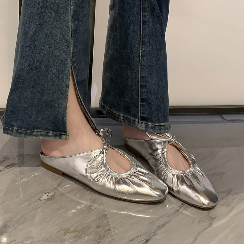 sukii~真皮法式复古银色包头半拖鞋女夏外穿凉拖2023金色平底凉鞋,户外/登山/野营/旅行用品,登山鞋/徒步鞋,淘宝优惠券,粉丝福利购,淘宝优惠卷