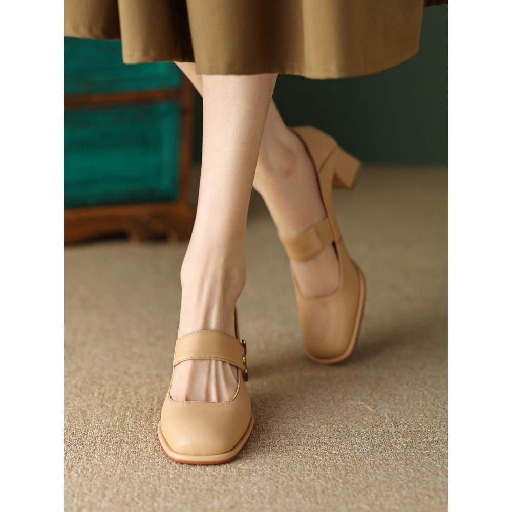 法式杏色玛丽珍小皮鞋2025春季新