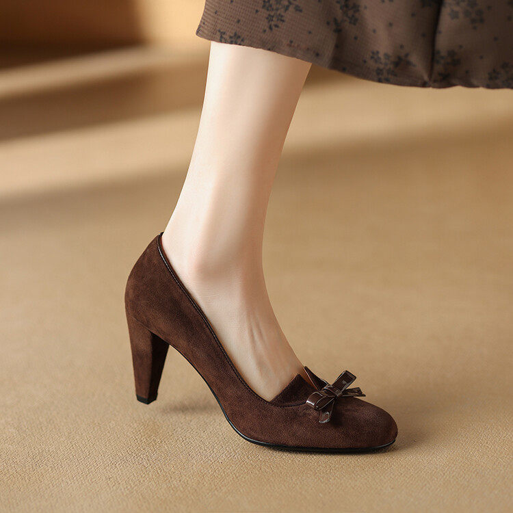 6cm/8cm两种跟高～复古优雅浅口单鞋春秋新款高跟鞋羊翻皮女鞋