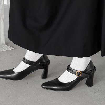 小众手工女鞋~7cm高跟复古软面羊皮玛丽珍鞋2025春秋浅口粗跟单鞋