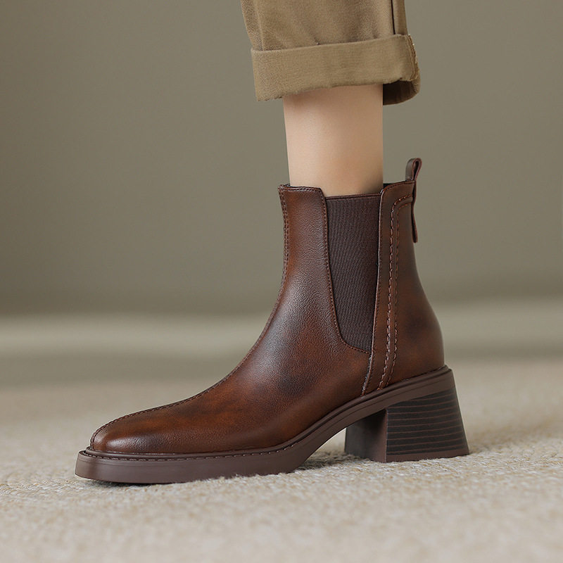 Kmeizu方头短靴女秋冬5cm粗跟马丁靴松紧烟筒厚底及踝裸靴机车靴,户外/登山/野营/旅行用品,登山鞋/徒步鞋,淘宝优惠券,粉丝福利购,淘宝优惠卷