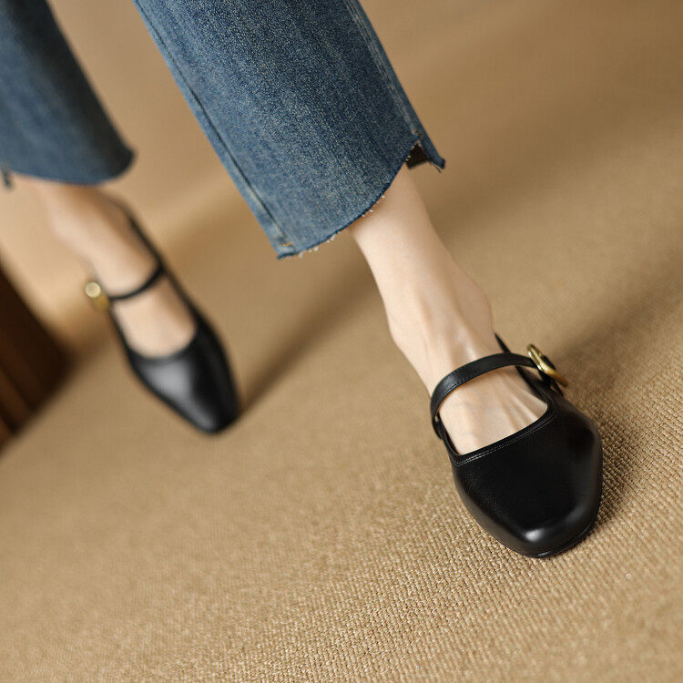 法式复古银色玛丽珍鞋粗跟2024新款低跟气质平底单鞋女大码41一43