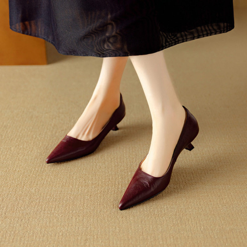 5cm法式细跟小皮鞋尖头浅口高跟鞋2025春秋新款中跟单鞋通勤