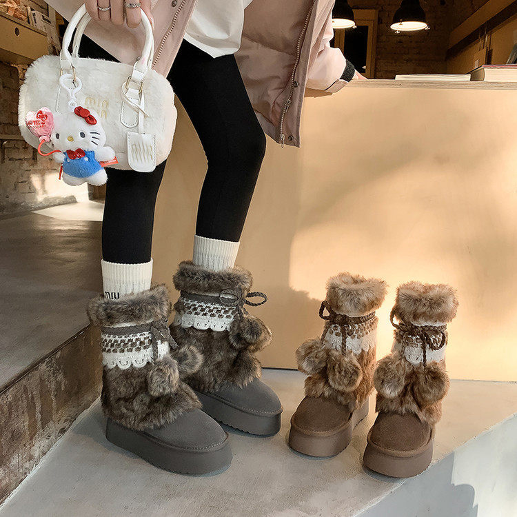 韩式百搭毛毛雪地靴女2025年冬季新款厚底增高显瘦中筒靴棉鞋潮,流行男鞋,时尚雪地靴,淘宝优惠券,粉丝福利购,淘宝优惠卷